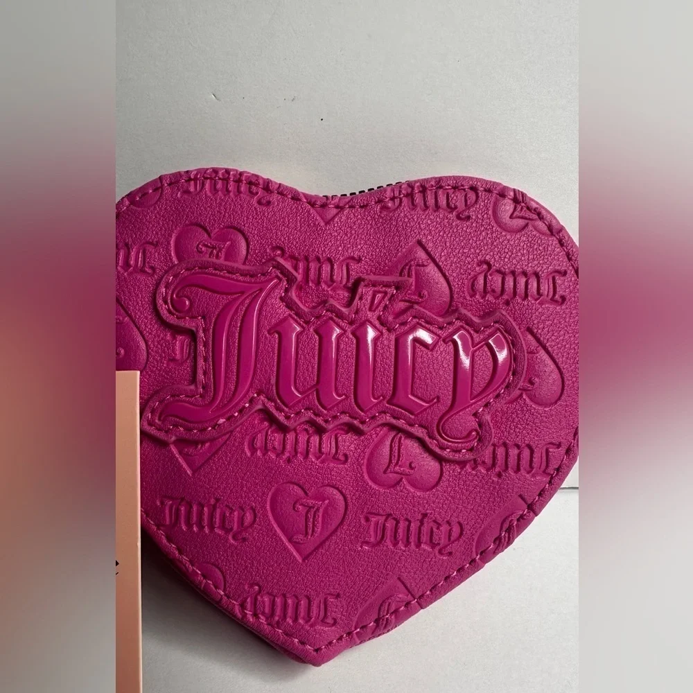 Juicy Couture Hot Pink Wallet Heart Zip Around  w Wristlet - Picture 3 of 11